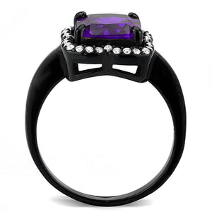 DA028 - IP Black(Ion Plating) Stainless Steel Ring with AAA Grade CZ  in Amethyst