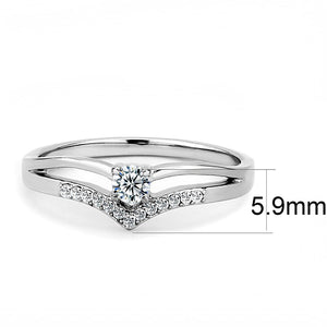 DA030 - High polished (no plating) Stainless Steel Ring with AAA Grade CZ  in Clear