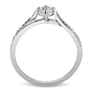 DA035 - High polished (no plating) Stainless Steel Ring with AAA Grade CZ  in Clear