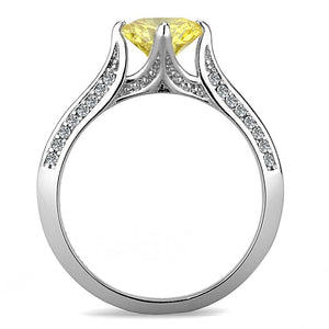 DA037 - High polished (no plating) Stainless Steel Ring with AAA Grade CZ  in Topaz