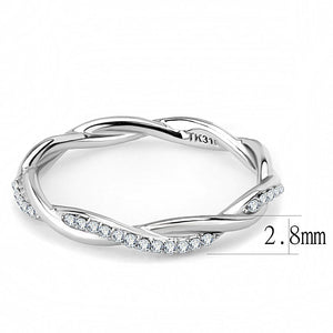 DA042 - High polished (no plating) Stainless Steel Ring with AAA Grade CZ  in Clear