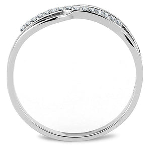 DA045 - High polished (no plating) Stainless Steel Ring with AAA Grade CZ  in Clear
