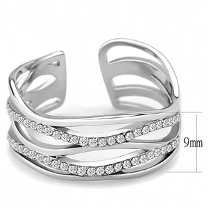 DA047 - High polished (no plating) Stainless Steel Ring with AAA Grade CZ  in Clear