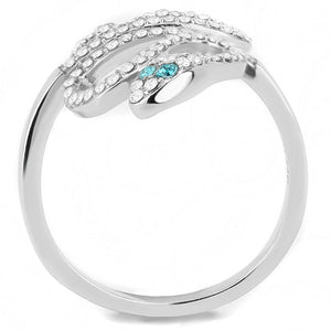 DA051 - High polished (no plating) Stainless Steel Ring with Top Grade Crystal  in Blue Zircon