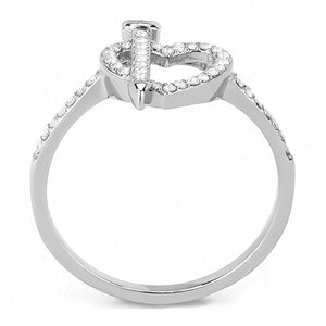 DA052 - High polished (no plating) Stainless Steel Ring with AAA Grade CZ  in Clear