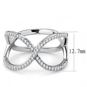 DA058 - High polished (no plating) Stainless Steel Ring with AAA Grade CZ  in Clear