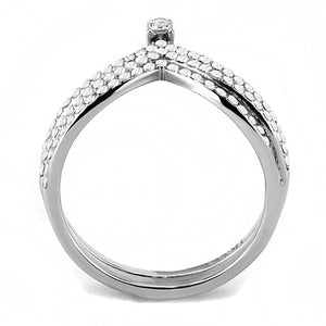 DA061 - High polished (no plating) Stainless Steel Ring with AAA Grade CZ  in Clear