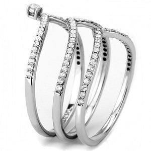 DA061 - High polished (no plating) Stainless Steel Ring with AAA Grade CZ  in Clear