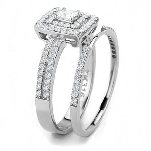 DA064 - High polished (no plating) Stainless Steel Ring with AAA Grade CZ  in Clear