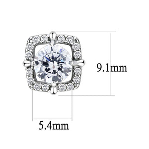 DA070 - High polished (no plating) Stainless Steel Earrings with AAA Grade CZ  in Clear