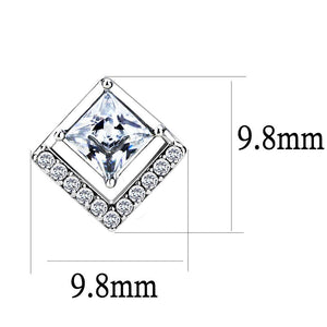 DA071 - High polished (no plating) Stainless Steel Earrings with AAA Grade CZ  in Clear