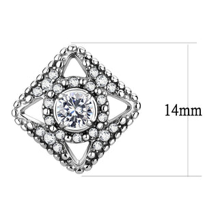 DA072 - High polished (no plating) Stainless Steel Earrings with AAA Grade CZ  in Clear
