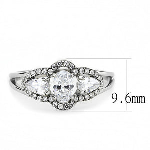 DA103 - High polished (no plating) Stainless Steel Ring with AAA Grade CZ  in Clear