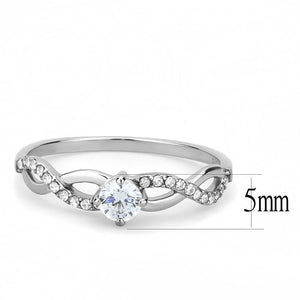 DA104 - High polished (no plating) Stainless Steel Ring with AAA Grade CZ  in Clear