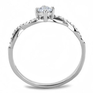 DA104 - High polished (no plating) Stainless Steel Ring with AAA Grade CZ  in Clear