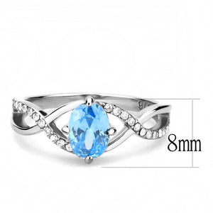 DA117 - High polished (no plating) Stainless Steel Ring with AAA Grade CZ  in Sea Blue