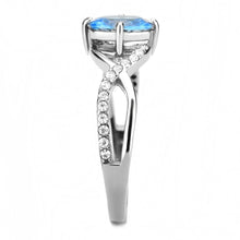 Load image into Gallery viewer, DA117 - High polished (no plating) Stainless Steel Ring with AAA Grade CZ  in Sea Blue