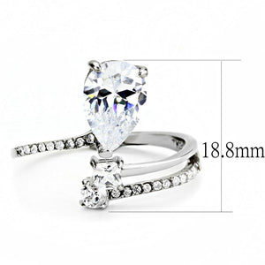 DA130 - High polished (no plating) Stainless Steel Ring with AAA Grade CZ  in Clear