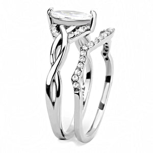 DA133 - High polished (no plating) Stainless Steel Ring with AAA Grade CZ  in Clear