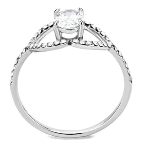 DA137 - High polished (no plating) Stainless Steel Ring with AAA Grade CZ  in Clear