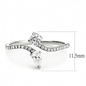 DA138 - High polished (no plating) Stainless Steel Ring with AAA Grade CZ  in Clear