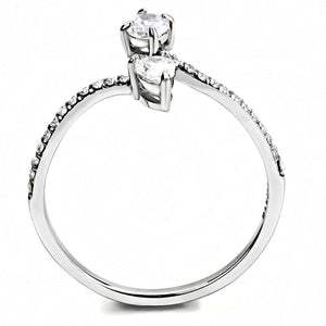 DA138 - High polished (no plating) Stainless Steel Ring with AAA Grade CZ  in Clear
