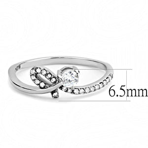 DA142 - High polished (no plating) Stainless Steel Ring with AAA Grade CZ  in Clear