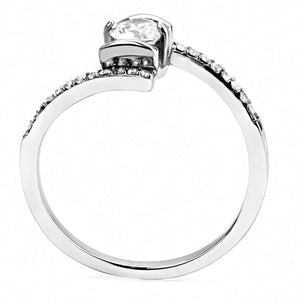 DA151 - High polished (no plating) Stainless Steel Ring with AAA Grade CZ  in Clear