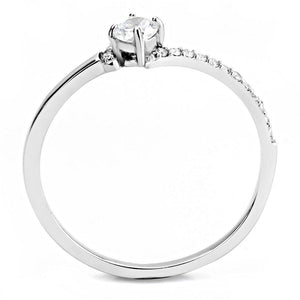 DA152 - High polished (no plating) Stainless Steel Ring with AAA Grade CZ  in Clear