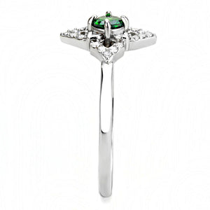 DA168 - High polished (no plating) Stainless Steel Ring with AAA Grade CZ  in Emerald