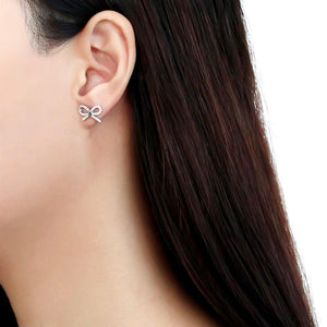 DA197 - High polished (no plating) Stainless Steel Earrings with AAA Grade CZ  in Clear
