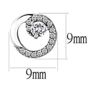 DA207 - High polished (no plating) Stainless Steel Earrings with AAA Grade CZ  in Clear