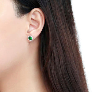 DA211 - High polished (no plating) Stainless Steel Earrings with Synthetic Synthetic Glass in Emerald