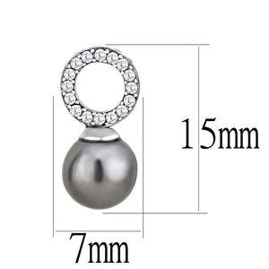 DA221 - High polished (no plating) Stainless Steel Earrings with Synthetic Pearl in Gray