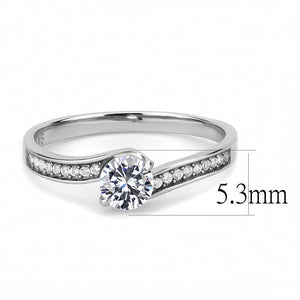 DA233 - High polished (no plating) Stainless Steel Ring with AAA Grade CZ  in Clear