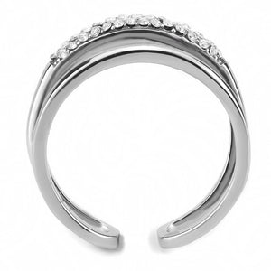 DA247 - High polished (no plating) Stainless Steel Ring with AAA Grade CZ  in Clear