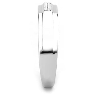 DA251 - High polished (no plating) Stainless Steel Ring with AAA Grade CZ  in Clear