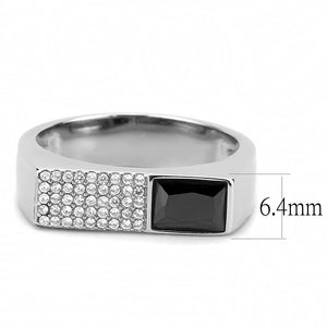 DA252 - High polished (no plating) Stainless Steel Ring with AAA Grade CZ  in Black Diamond