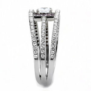 DA257 - High polished (no plating) Stainless Steel Ring with AAA Grade CZ  in Clear