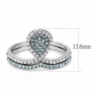 DA268 - High polished (no plating) Stainless Steel Ring with AAA Grade CZ  in Sea Blue