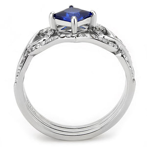 DA272 - High polished (no plating) Stainless Steel Ring with Synthetic Spinel in London Blue