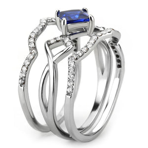 DA272 - High polished (no plating) Stainless Steel Ring with Synthetic Spinel in London Blue