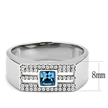 Load image into Gallery viewer, DA283 - High polished (no plating) Stainless Steel Ring with Top Grade Crystal  in Sea Blue