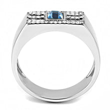 Load image into Gallery viewer, DA283 - High polished (no plating) Stainless Steel Ring with Top Grade Crystal  in Sea Blue