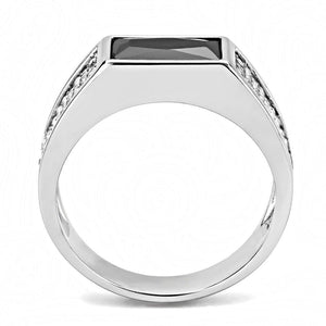 DA284 - High polished (no plating) Stainless Steel Ring with AAA Grade CZ  in Black Diamond