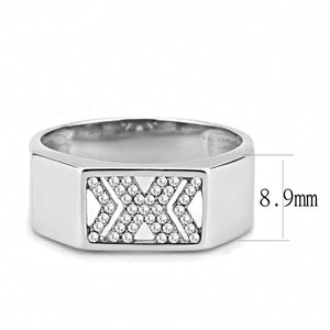 DA285 - High polished (no plating) Stainless Steel Ring with AAA Grade CZ  in Clear