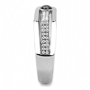 DA286 - High polished (no plating) Stainless Steel Ring with AAA Grade CZ  in Black Diamond
