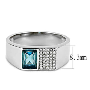 DA287 - High polished (no plating) Stainless Steel Ring with Synthetic  in Sea Blue