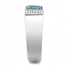 Load image into Gallery viewer, DA287 - High polished (no plating) Stainless Steel Ring with Synthetic  in Sea Blue