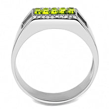 Load image into Gallery viewer, DA289 - High polished (no plating) Stainless Steel Ring with Top Grade Crystal  in Olivine color